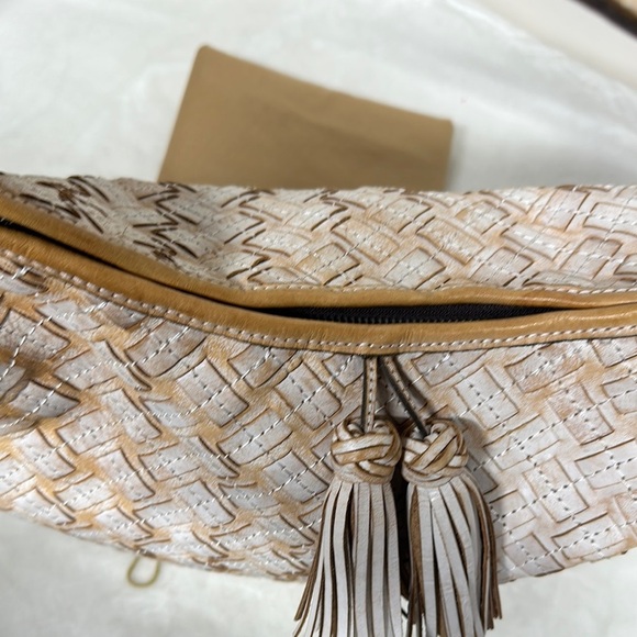 PATRICIA NASH White & Brown BRAIDED STITCH Leather MARCELLINA Hobo Bag - Picture 10 of 16